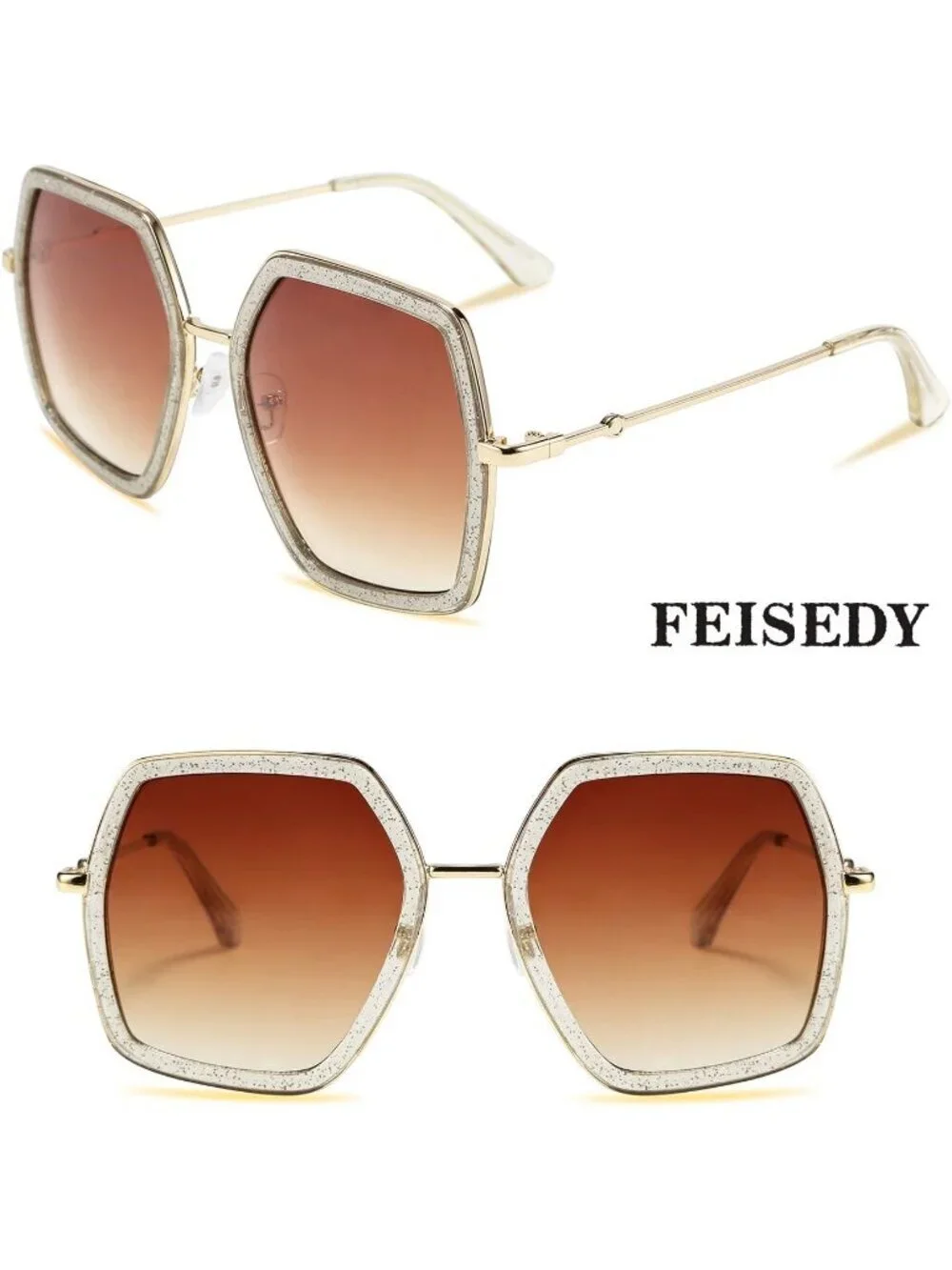 Women's Large Hexagon Inspired Sunglasses Irregular Geometric B2503 Champagne